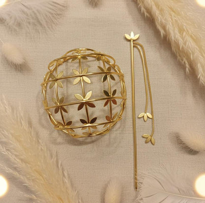 Gold Plated Floral Hair Bun Cage for Women