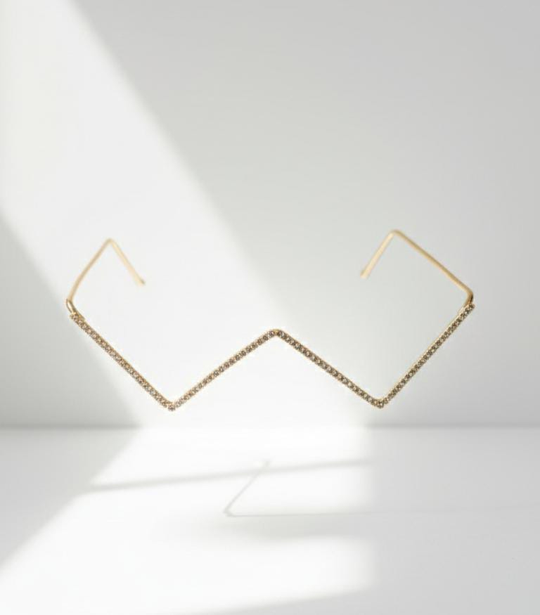 Gold Plated Crystal Face Goggle for Women | Zig Zag Face Frame Jewellery