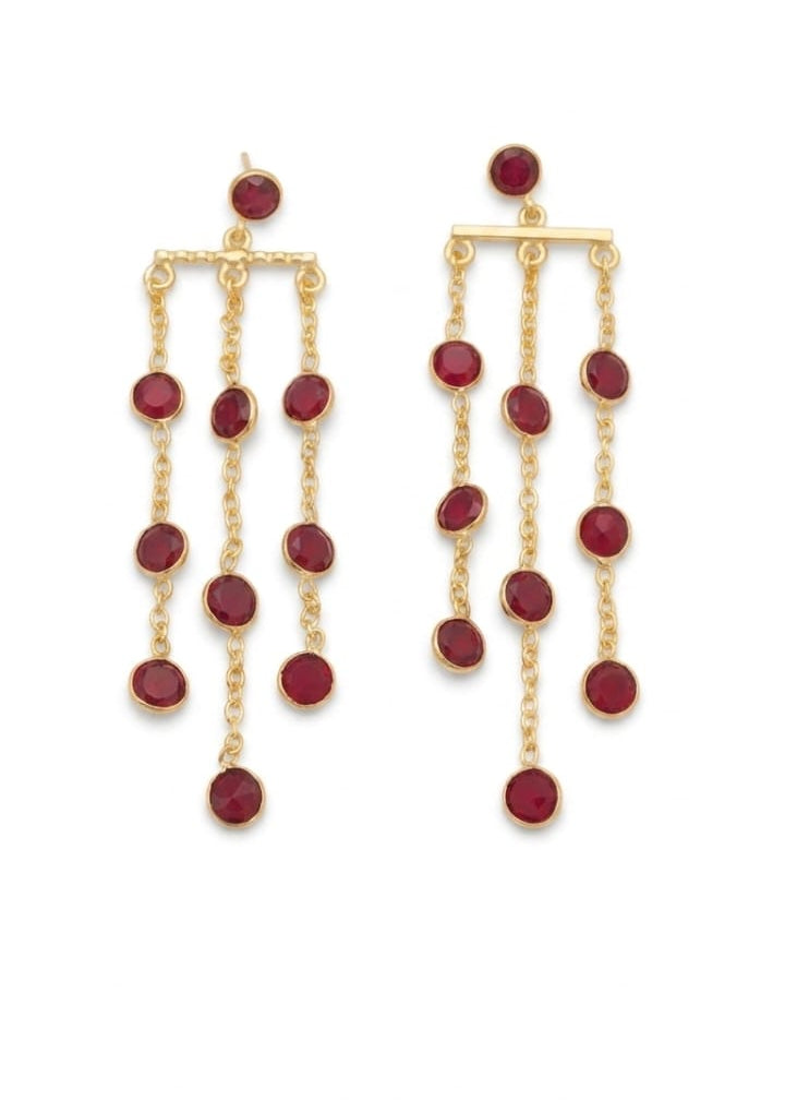 Chain Drop Stone Earrings ❤️ | Gold Plated Dangle Earrings with Multi Stone Tassels ✨ | Statement Party, Wedding Jewelry