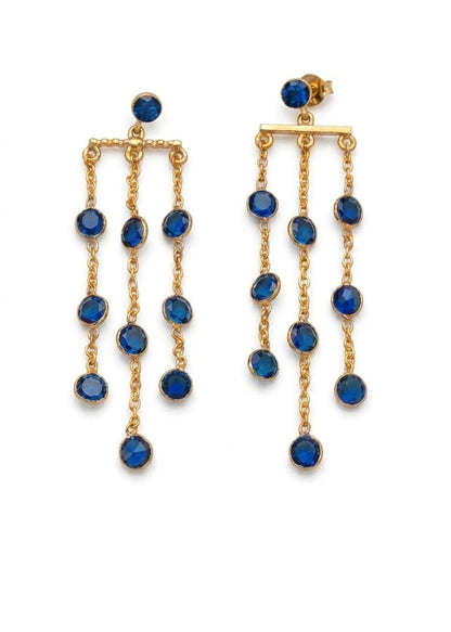 Chain Drop Stone Earrings ❤️ | Gold Plated Dangle Earrings with Multi Stone Tassels ✨ | Statement Party, Wedding Jewelry
