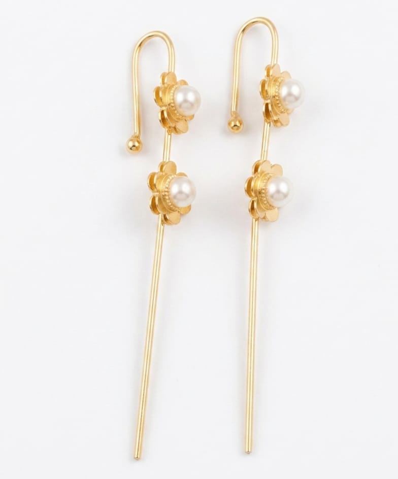 Golden Pearl Ear Cuff | Floral Ear Climber | Minimalist Brass Ear Wrap