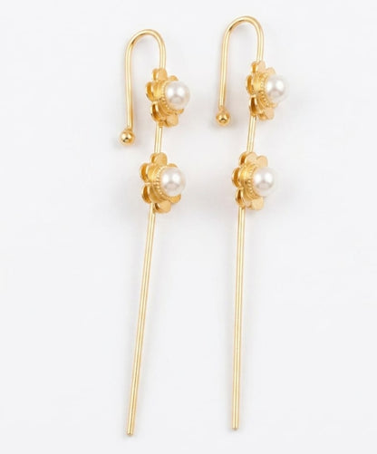 Golden Pearl Ear Cuff | Floral Ear Climber | Minimalist Brass Ear Wrap