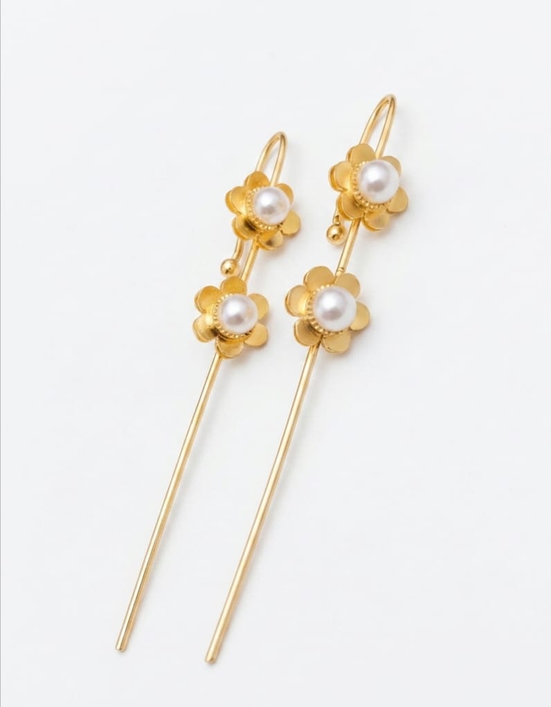 Golden Pearl Ear Cuff | Floral Ear Climber | Minimalist Brass Ear Wrap