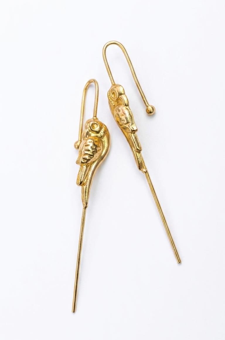 Golden Parrot Tropical Ear Cuffs | Minimalist Brass Ear Wrap | Elegant Non Pierced Ear Pin | Bridal Pearl Ear Jewelry