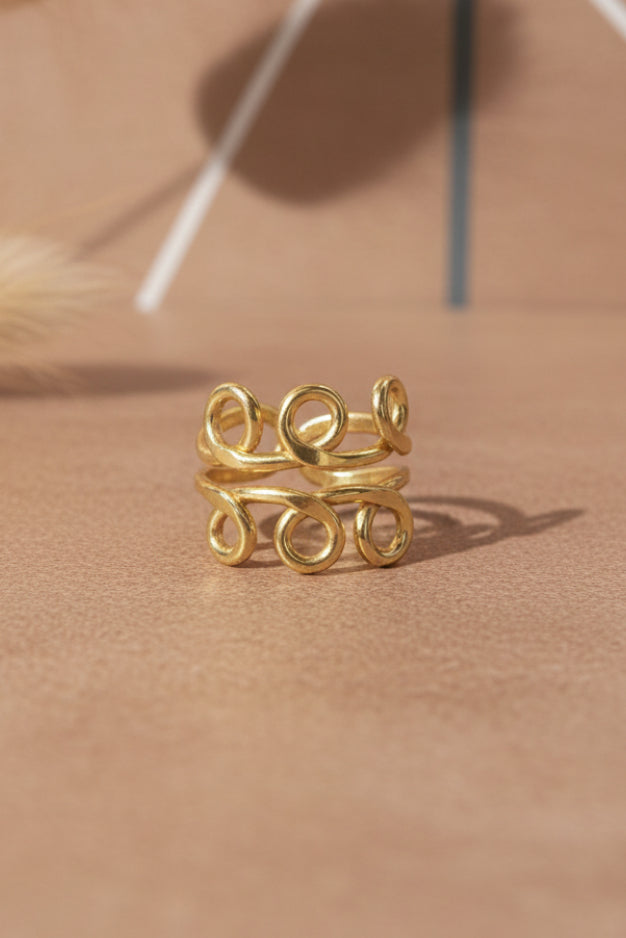 Gold Swirl Statement Ring • Abstract Wire Loop Ring • Minimalist Gold Band