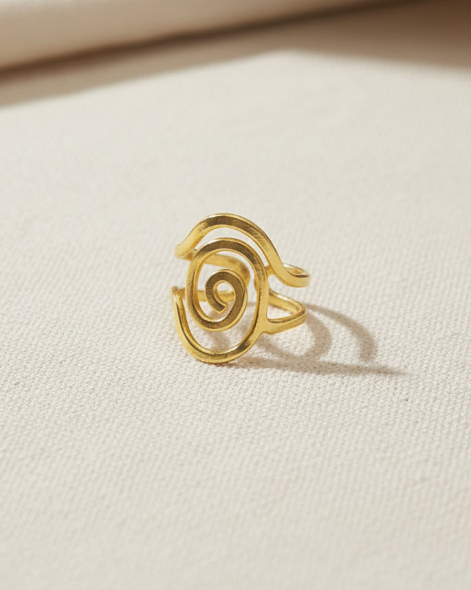 Gold Spiral Statement Ring • Swirl Geometric Ring • Minimalist Abstract Band