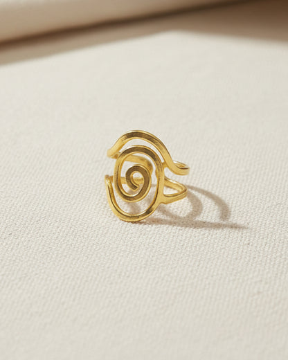 Gold Spiral Statement Ring • Swirl Geometric Ring • Minimalist Abstract Band
