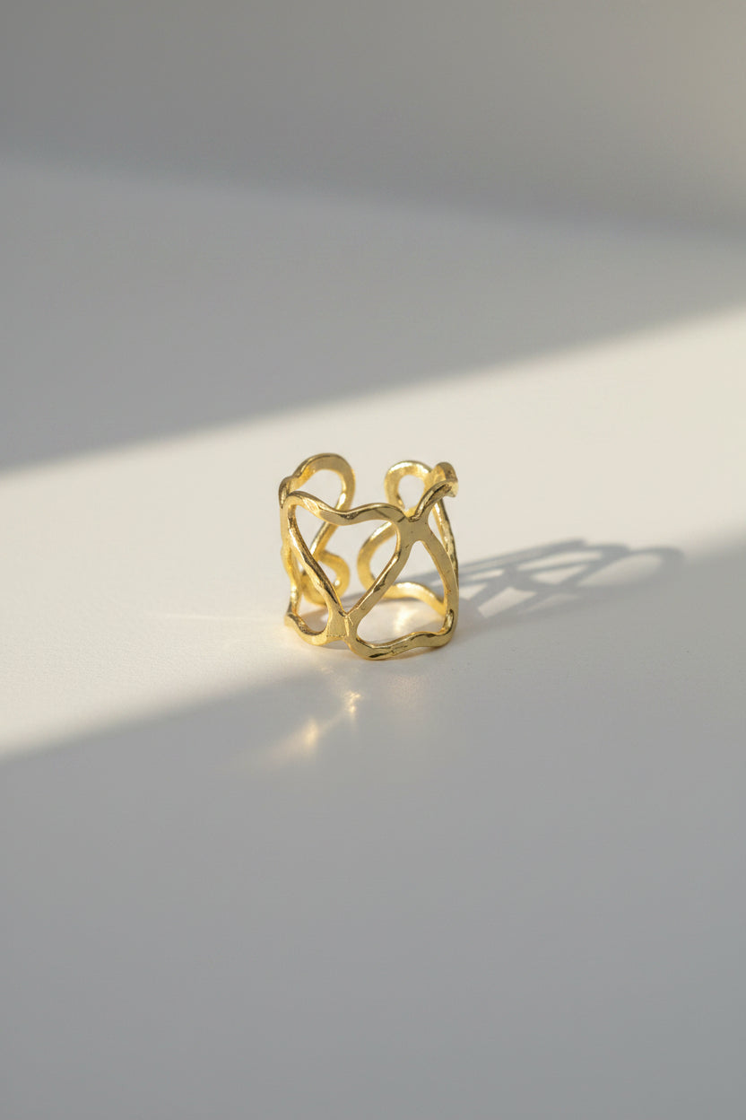 Heart Geometric Ring • Openwork Filigree Statement Ring • Romantic Gift for Her