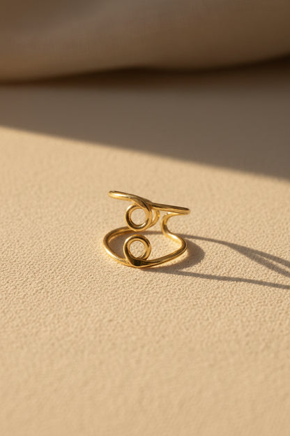 Gold Double Circle Ring • Modern Infinity Inspired Ring Adjustable