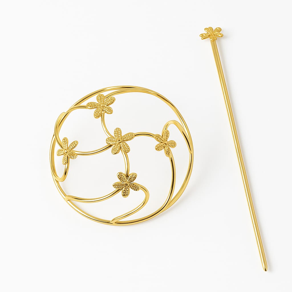 Gold Floral Hair Bun Cage • Minimalist Flower Hair Stick & Slide