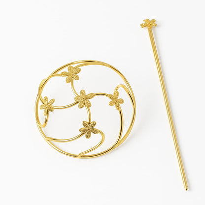 Gold Floral Hair Bun Cage • Minimalist Flower Hair Stick & Slide