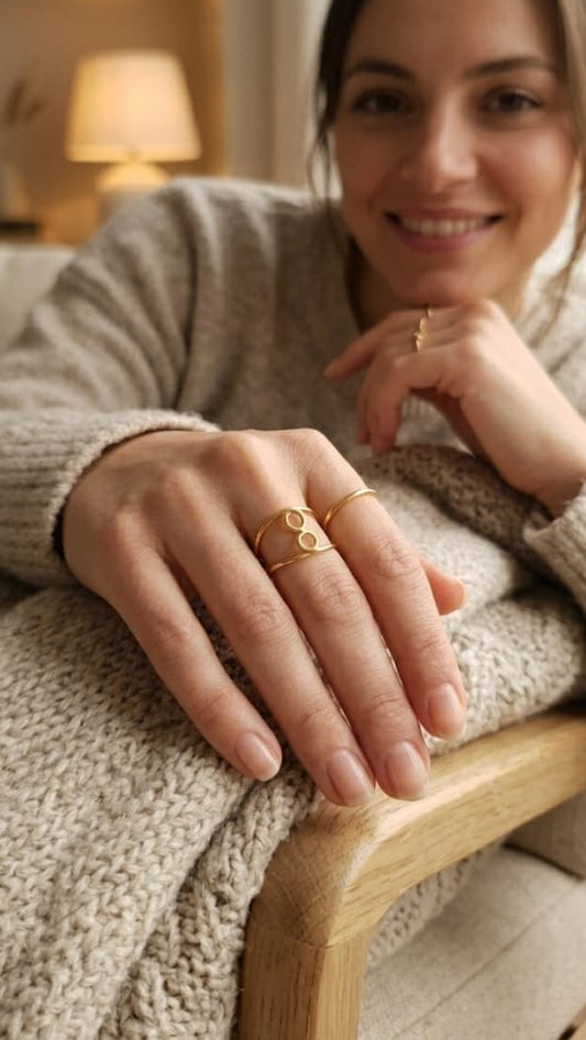Gold Double Circle Ring • Modern Infinity Inspired Ring Adjustable