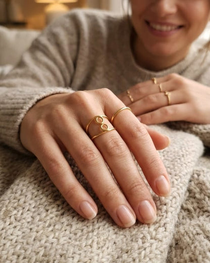 Gold Double Circle Ring • Modern Infinity Inspired Ring Adjustable
