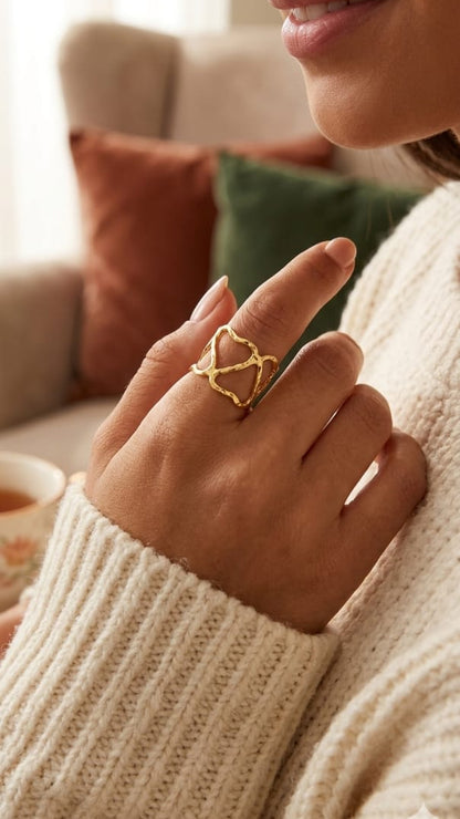 Heart Geometric Ring • Openwork Filigree Statement Ring • Romantic Gift for Her