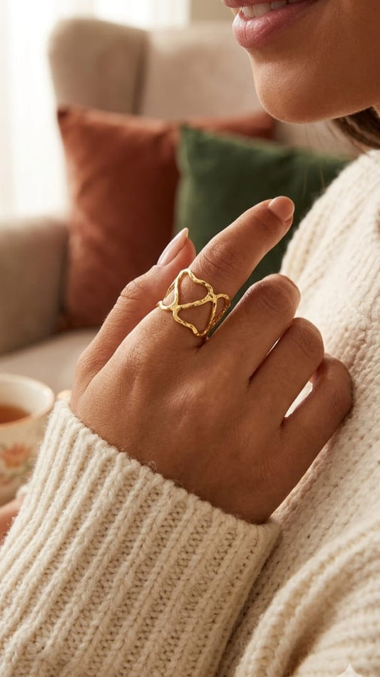 Heart Geometric Ring • Openwork Filigree Statement Ring • Romantic Gift for Her