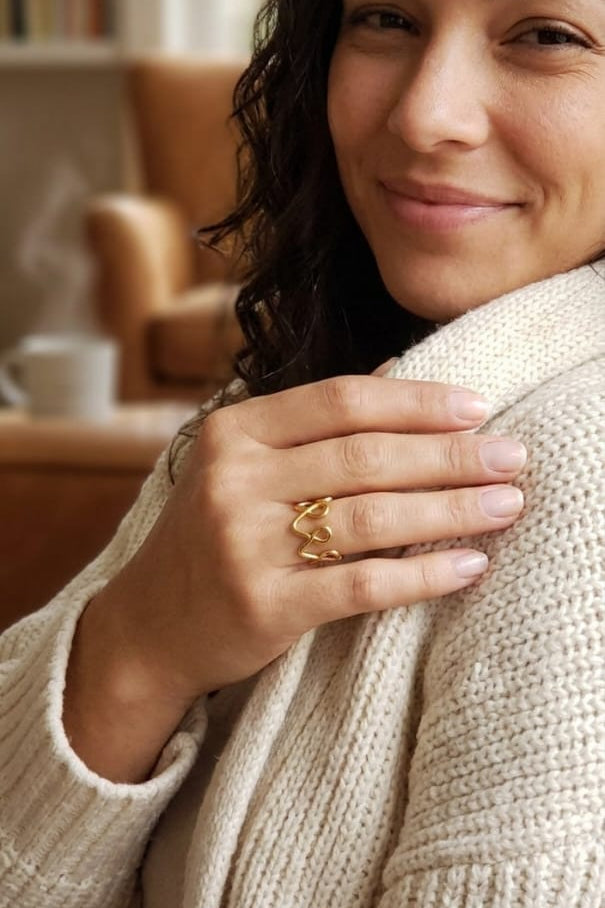 Gold Plated Abstract Wavy Ring • Modern Minimalist Zig Zag