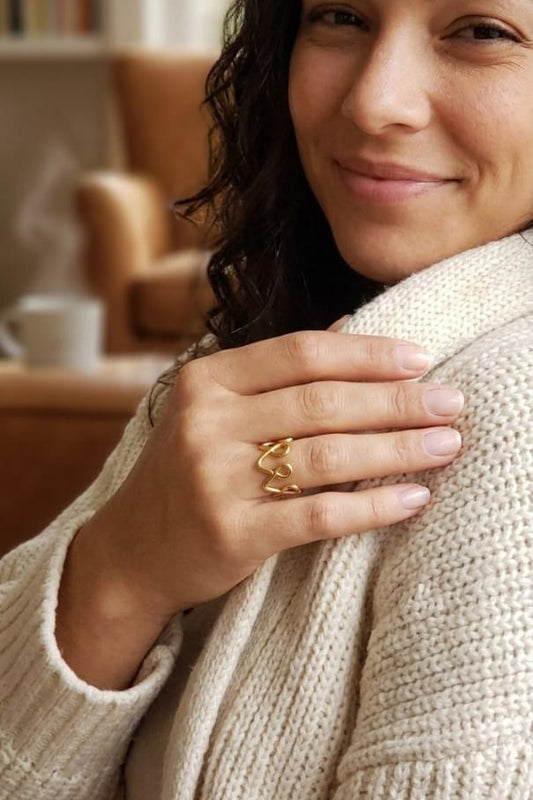 Gold Plated Abstract Wavy Ring • Modern Minimalist Zig Zag
