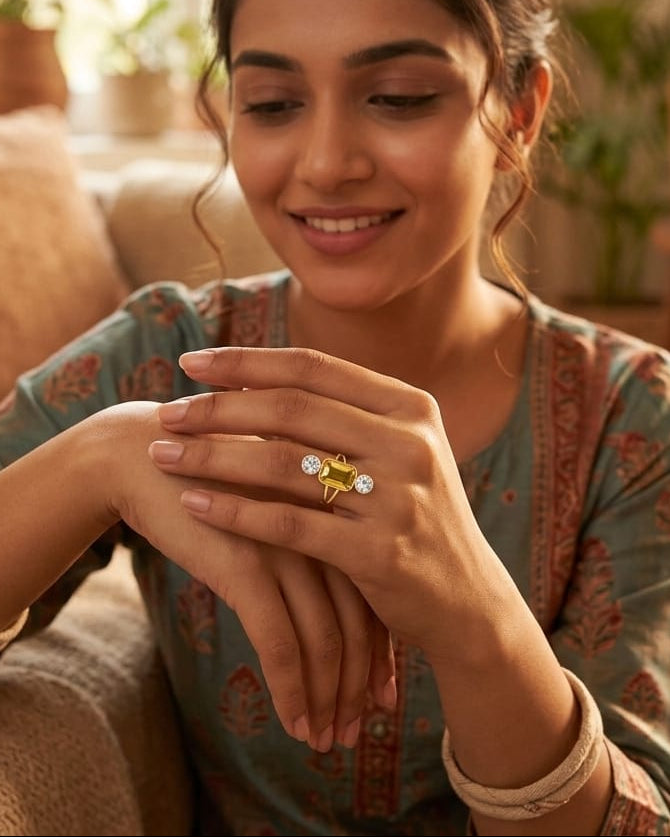 Multicolor Rectangle Ring • Gold Three Stone Statement Ring • Emerald Cut Gemstone Ring • Art Deco Inspired Jewelry • Elegant Gift for Her • Minimalist Gold Band Ring