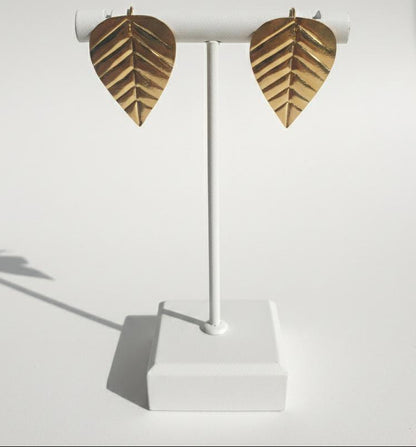 Minimalist Gold Leaf Stud Earrings – Textured Botanical Statement Jewelry