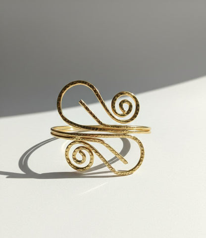 Abstract Spiral Gold Cuff Bracelet – Artisanal Wire Wrapped Statement Bangle