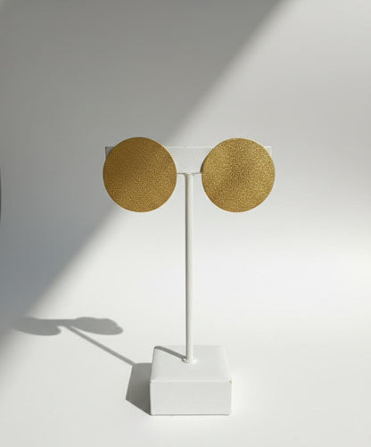 Minimalist Textured Gold Circle Studs – Large Brushed Disc Statement Earrings