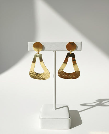 Hammered Gold Geometric Statement Earrings – Architectural Modern Dangle Jewelry