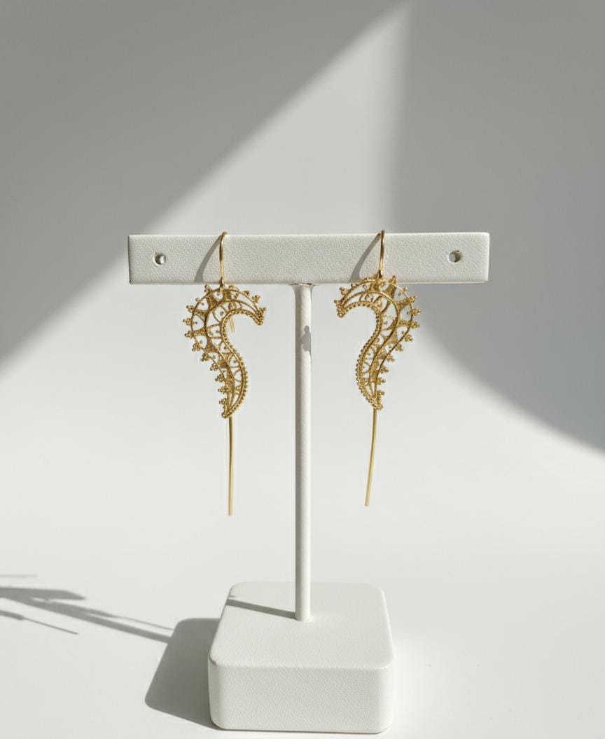 Gold Filigree Statement Drop Earrings – Intricate Artisan Dangle Jewelry