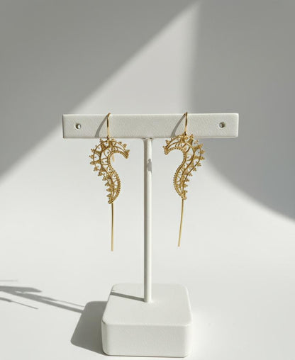 Gold Filigree Statement Drop Earrings – Intricate Artisan Dangle Jewelry