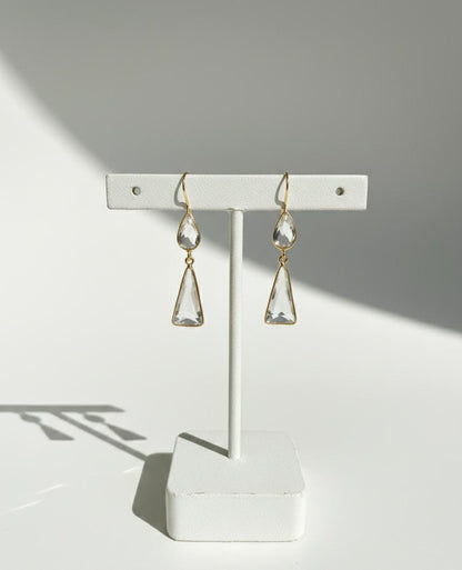 Minimalist Clear Crystal Drop Earrings – Gold-Tone Double Teardrop Dangle Jewelry