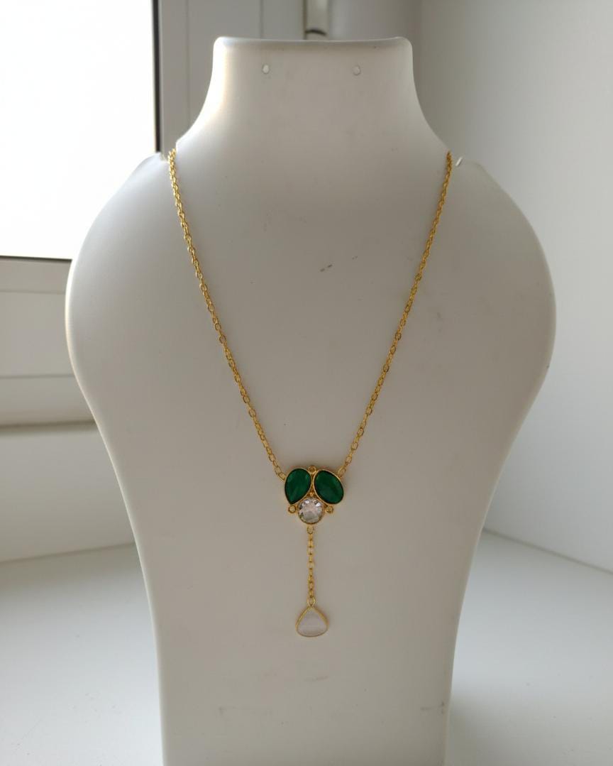 Multicolored Gemstone Drop Pendant Necklace – Gold Floral Cluster Y-Necklace