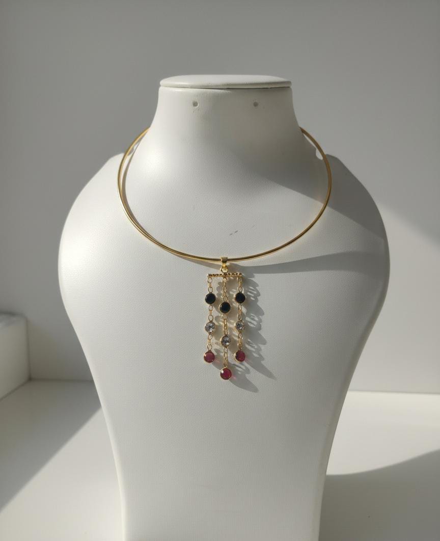 Multi-Stone Chandelier Collar Necklace – Gold Architectural Gemstone Statement Necklace