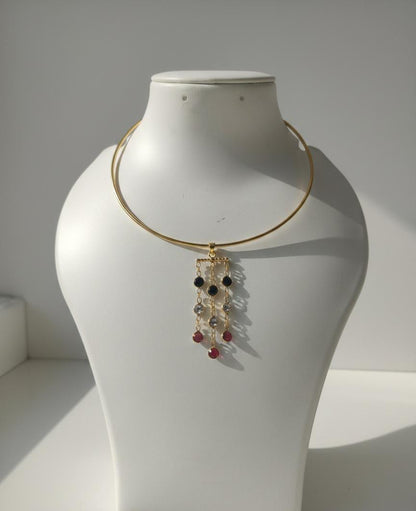 Multi-Stone Chandelier Collar Necklace – Gold Architectural Gemstone Statement Necklace