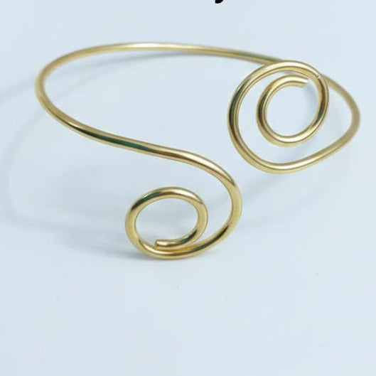 Double Spiral Gold Cuff Bracelet – Minimalist Wire Wrapped Statement Bangle