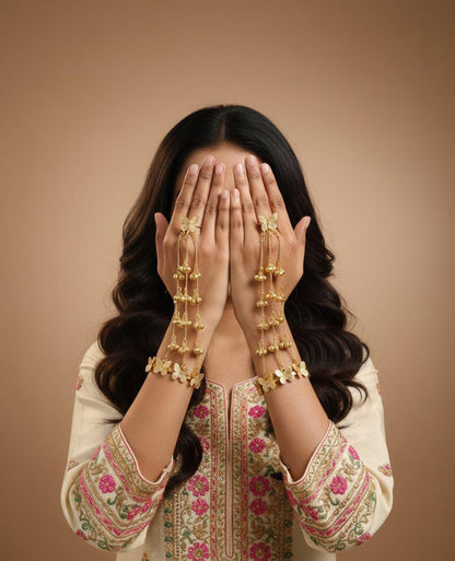 Gold Butterfly Haathphool – Statement Slave Bracelet & Traditional Hand Harness Jewelry