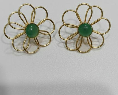 Gemstone Flower Stud Earrings – Gold Wire Petal Statement Earrings & Floral Jewelry