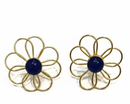 Gemstone Flower Stud Earrings – Gold Wire Petal Statement Earrings & Floral Jewelry