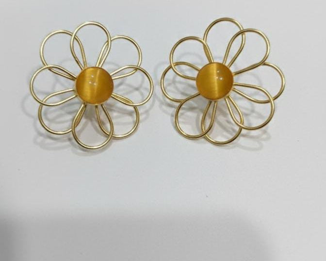 Gemstone Flower Stud Earrings – Gold Wire Petal Statement Earrings & Floral Jewelry
