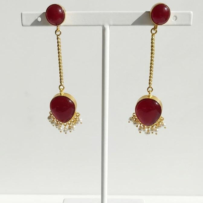 Gemstone Drop Earrings – Gold Plated Beaded Dangle Earrings with Pearl Accents