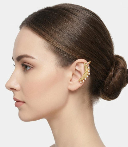 Gold Crescent Moon Ear Cuff – Filigree Pearl Cartilage Wrap & Non-Pierced Earpiece