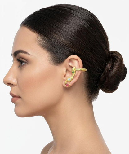 Multicolored Gemstone Gold Ear Cuff – Statement Cartilage Wrap & Non-Pierced Earpiece