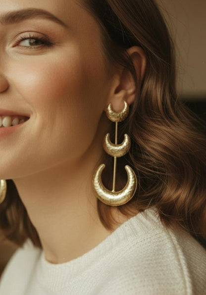 Gold-Plated Crescent Moon Earrings | Textured Hammered Finish