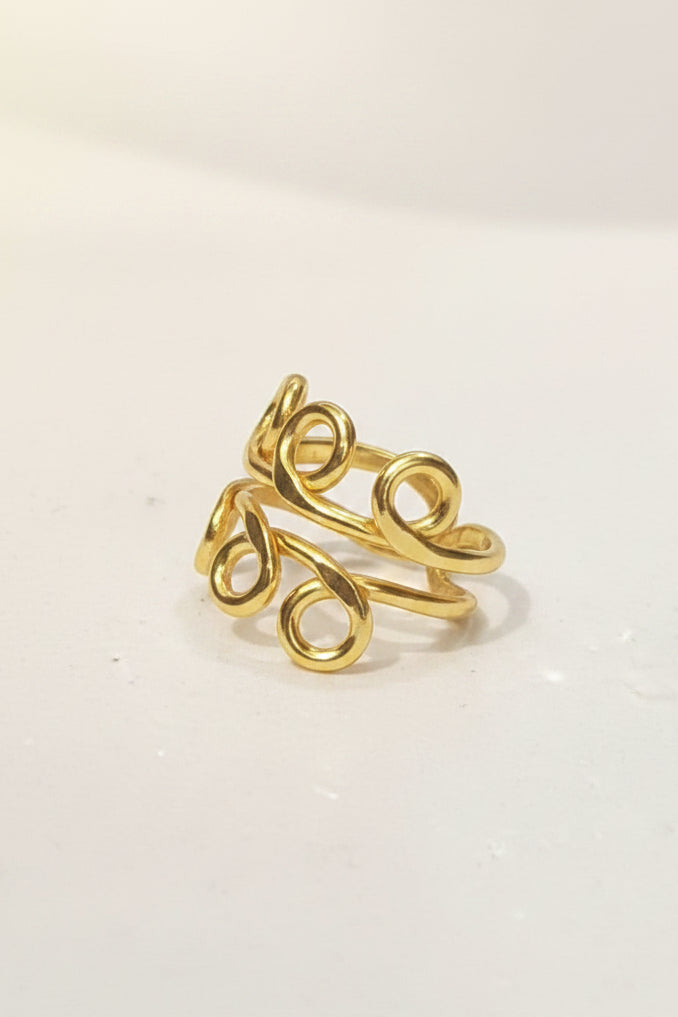 Gold Swirl Statement Ring • Abstract Wire Loop Ring • Minimalist Gold Band