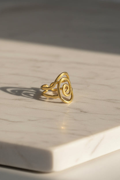 Gold Spiral Statement Ring • Swirl Geometric Ring • Minimalist Abstract Band