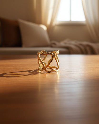 Heart Geometric Ring • Openwork Filigree Statement Ring • Romantic Gift for Her