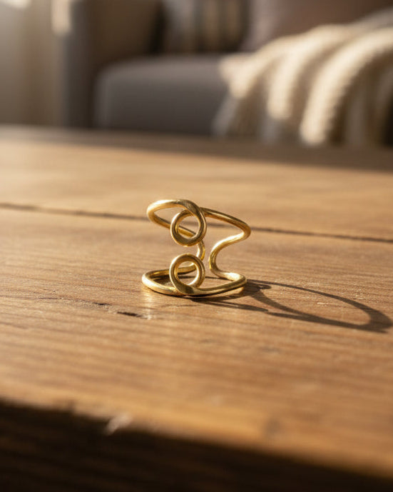 Gold Double Circle Ring • Modern Infinity Inspired Ring Adjustable