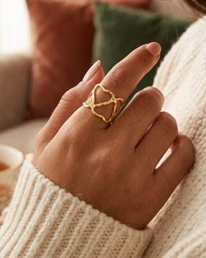 Heart Geometric Ring • Openwork Filigree Statement Ring • Romantic Gift for Her