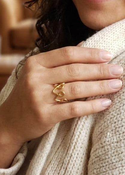 Gold Plated Abstract Wavy Ring • Modern Minimalist Zig Zag